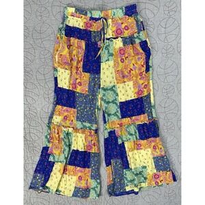 Easel Los Angeles Patchwork Festival Bright Floral Palazzo Pants / Women's Large